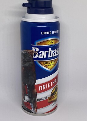 Jurassic Word Beard Buster Barbasol 5Oz Can Pyroraptor Jurassic Park Shaving Crm