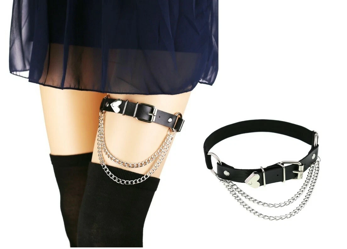 CHROME HEARTS Giarrettiera Coscia Catena Collare Cuore Fibbia Pelle Regolabile Doppia Catena