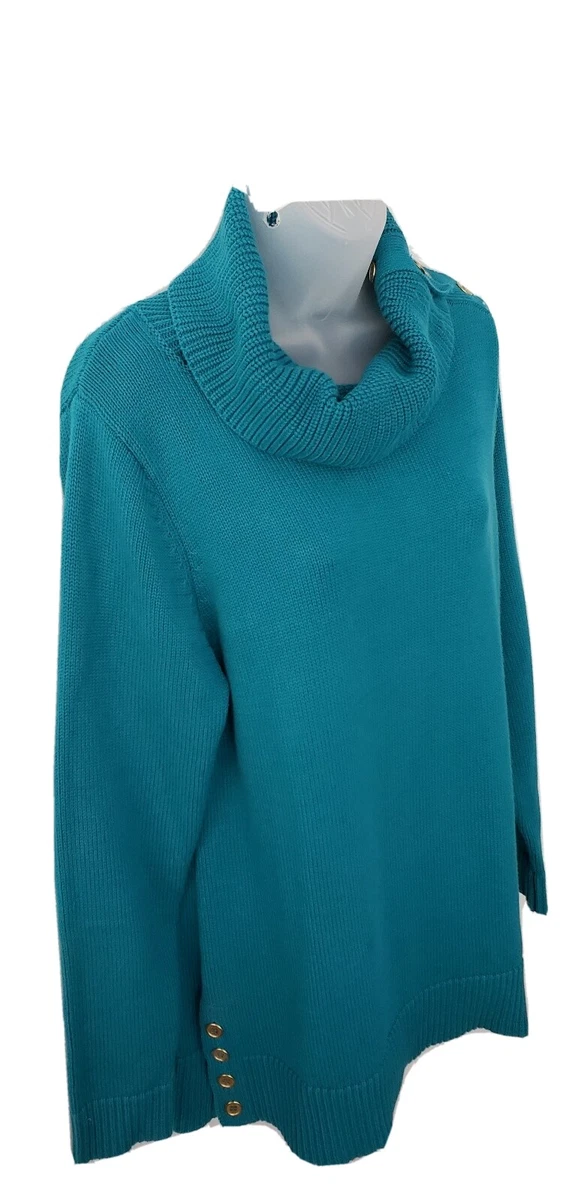 Turquoise turtleneck sweater women's top