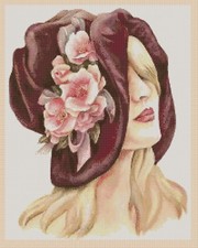 Art Deco Lady with Flower Burgundy Hat Counted Cross Stitch Chart No.1-192P