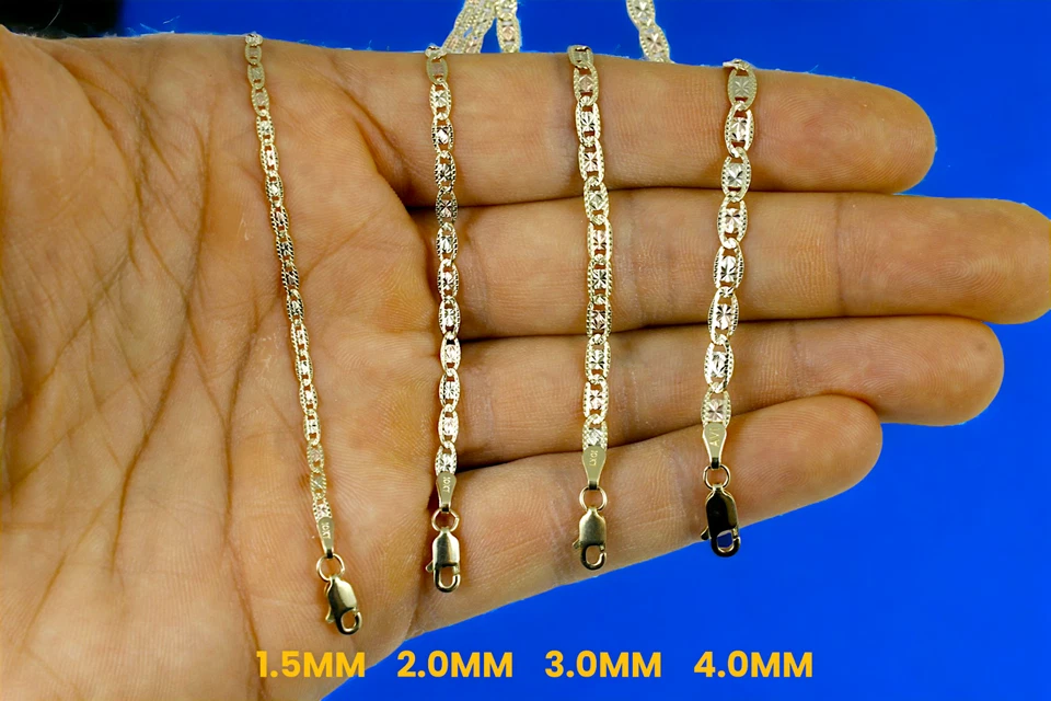 Brazalete de cadena de anclaje Valentino Mariner SÓLIDO oro tricolor 10K DC 2mm-5mm 7-9" Foto 4 de 4