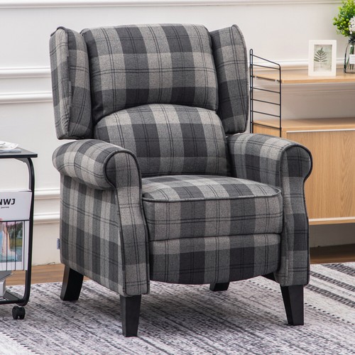 Orthopedic High Back Reclining Armchair Tartan Check Recliner Chair