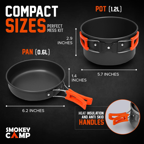 Camping Cookware Mess Kit Set with Stove - Backpacking Camping Pots and Pans Set - Picture 4 of 9