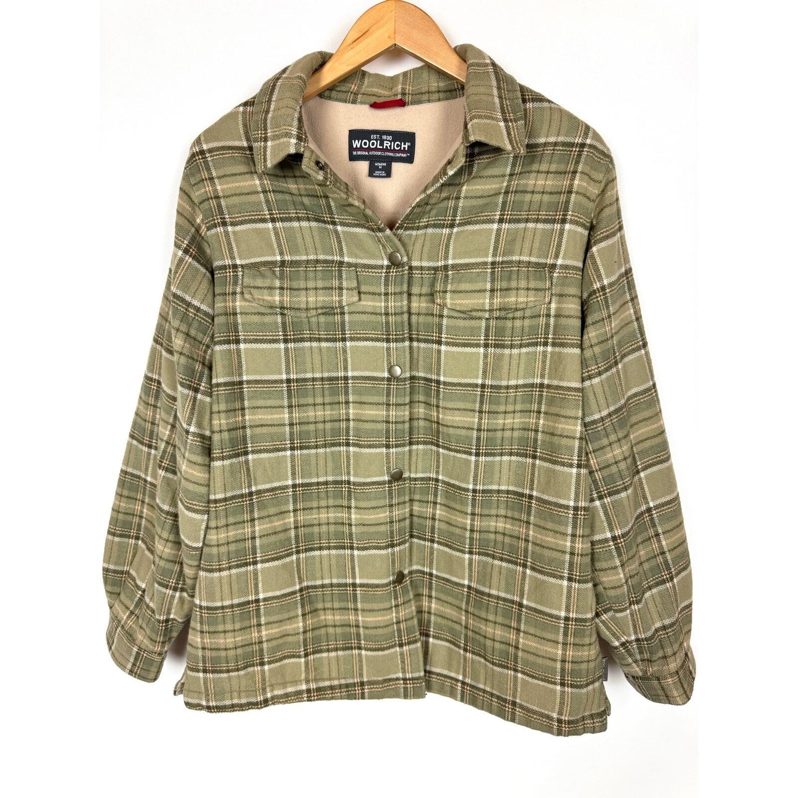 WOOLRICH Women Flannel Lined Plaid Chunky Jacket Button Front CottageCore Green