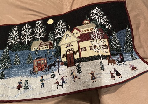 Snow Scenes Tapestry Table Runner Christmas 12.25 X 72” Outdoor Christmas - Picture 7 of 16