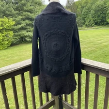 UNITED COLORS BENETTON Cardigan Sweater Knit Wool Blend Cascade Black Small NWT