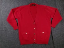 Vintage Worthington Cardigan Women Large Red Silk Lambswool Capsule Layering 90s