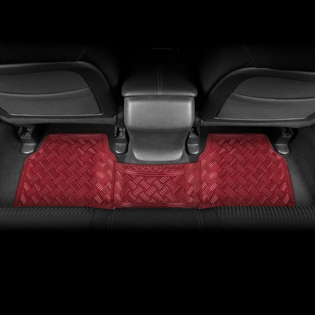 Red Sleek Metallic Design Car Floor Mats 3pc Heavy Duty w/ Rubber