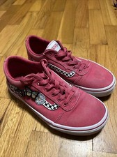Vans Girls Ward Pink Check Stripe Butterflies Lace Up Low Top Skate Shoes Size 4