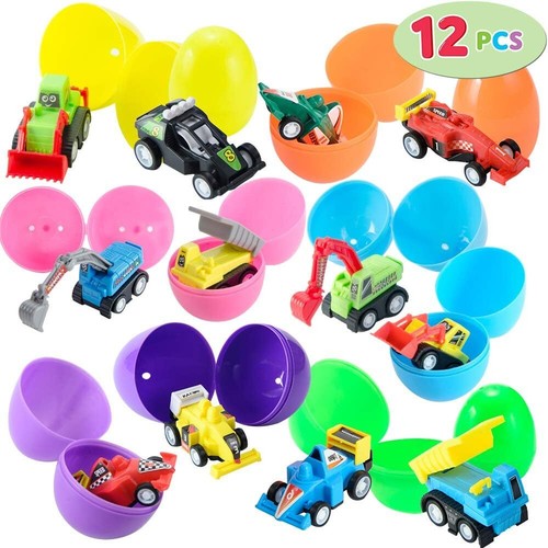 12 Pcs Filled Easter Eggs with Toy Cars Colorful Prefilled Pull Back Race Car - Picture 7 of 7