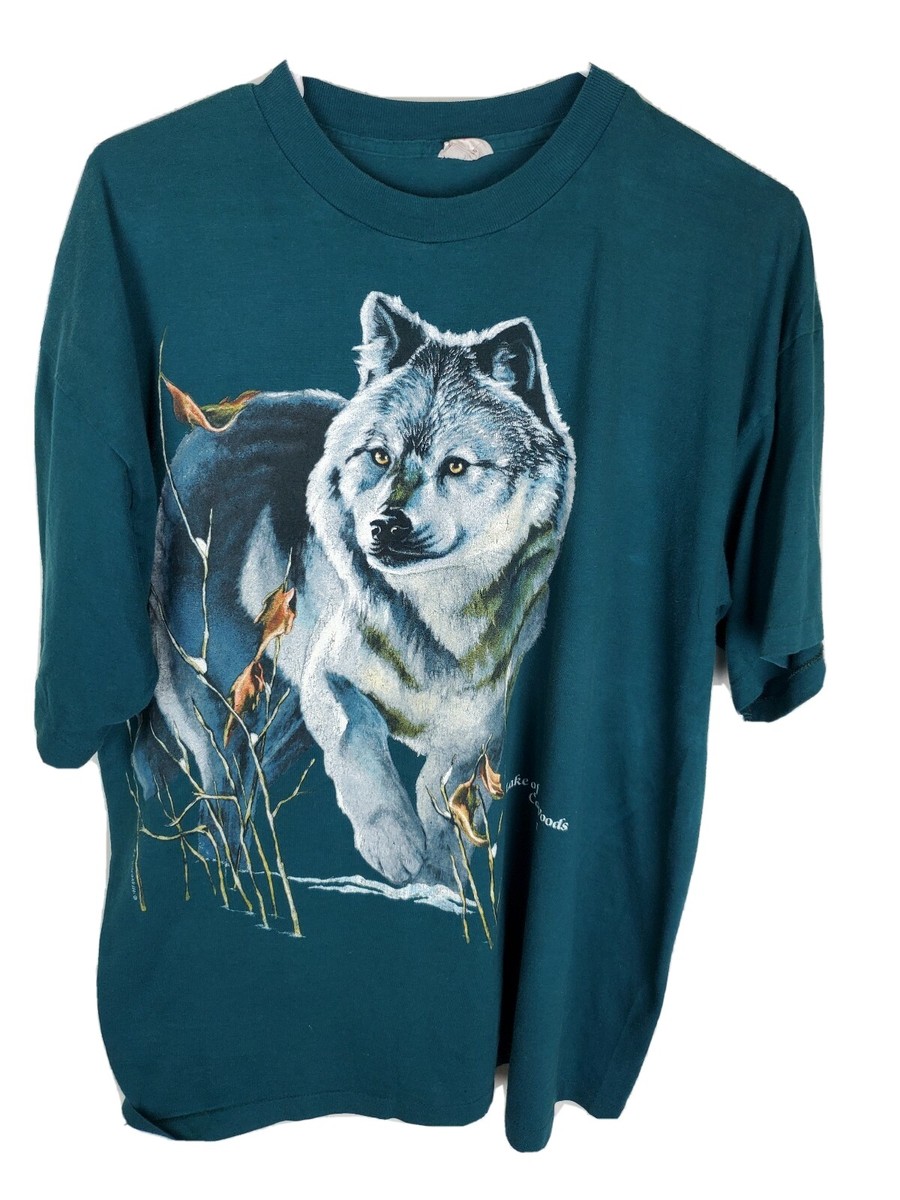 Harlequin Nature Wolf Single Stitch T Shirt Tee Vtg 90s USA XL