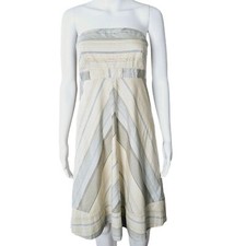 Gap Y2k Cream & Blue Neutral Striped Strapless Aline Dress Size 6