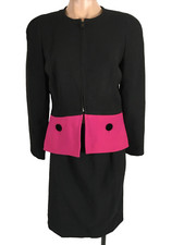 Vintage 80s Black Hot Pink Skirt Suit MOD Retro Stanley Platos Martin Ross Sz 8