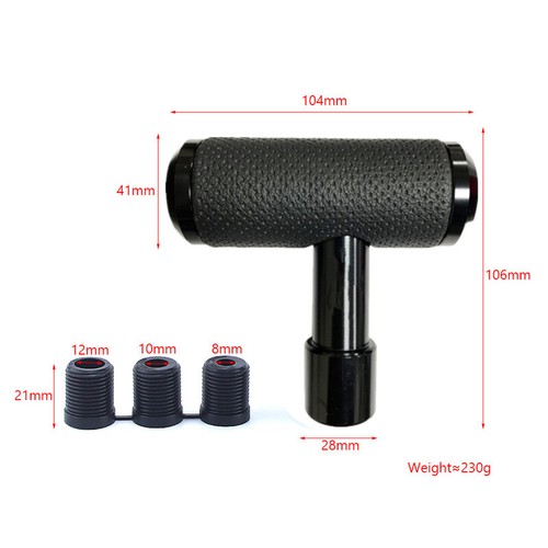 Car Aluminum Leather Gear Shift Lever Handle Knob Aircraft Joystick T Hammer BK - Picture 3 of 9