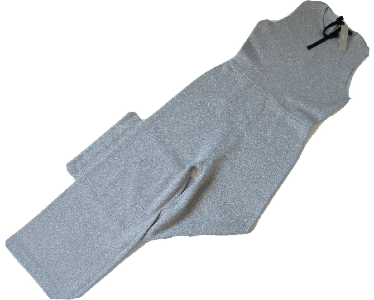 NWT J.Crew Sleeveless Lurex Jumpsuit in Silver Metallic Velvet Tie
