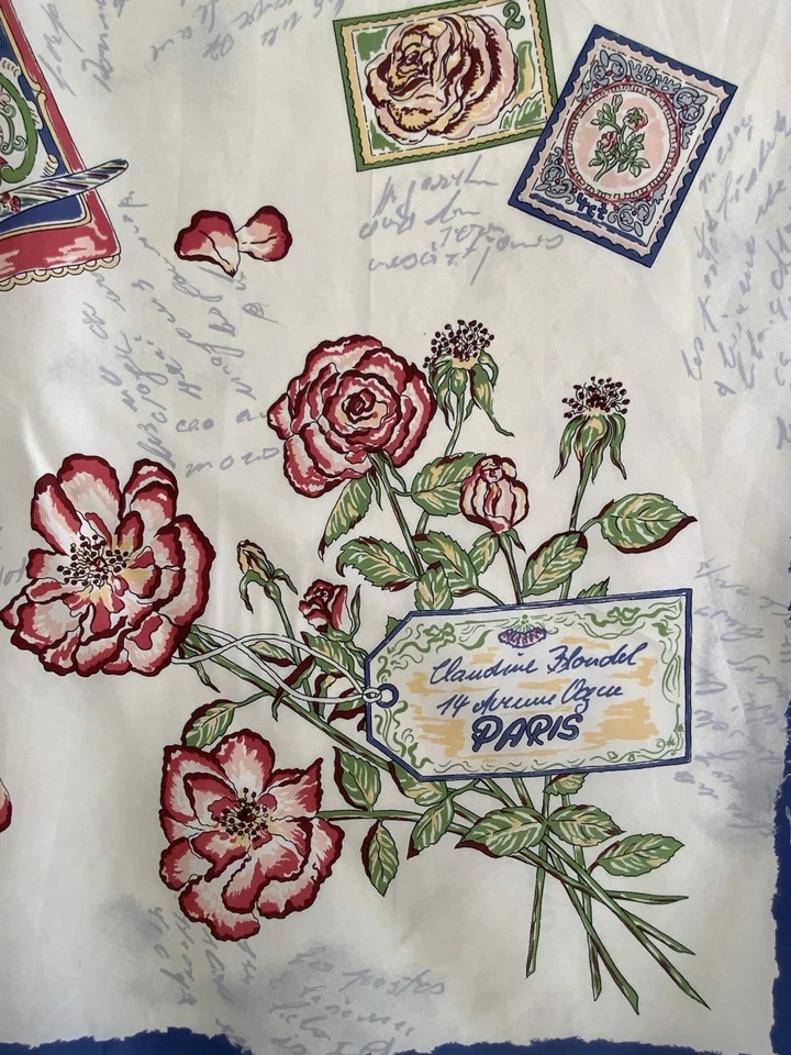 Delicada bufanda de seda beige sin marca para mujer con estampado floral 34”/34” EX CON Foto 3 de 3