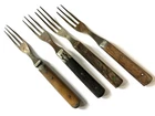 Lot of 4 Antique Primitive Civil War Era 3- Tine / 3-Prong Wooden Handle Forks