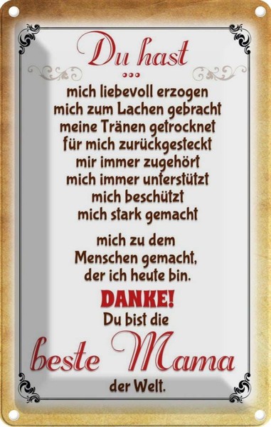 Blechschild 18X12 Cm Danke Du Bis Die Beste Mama MäNner Frauen Spruch Zitat Deko-image