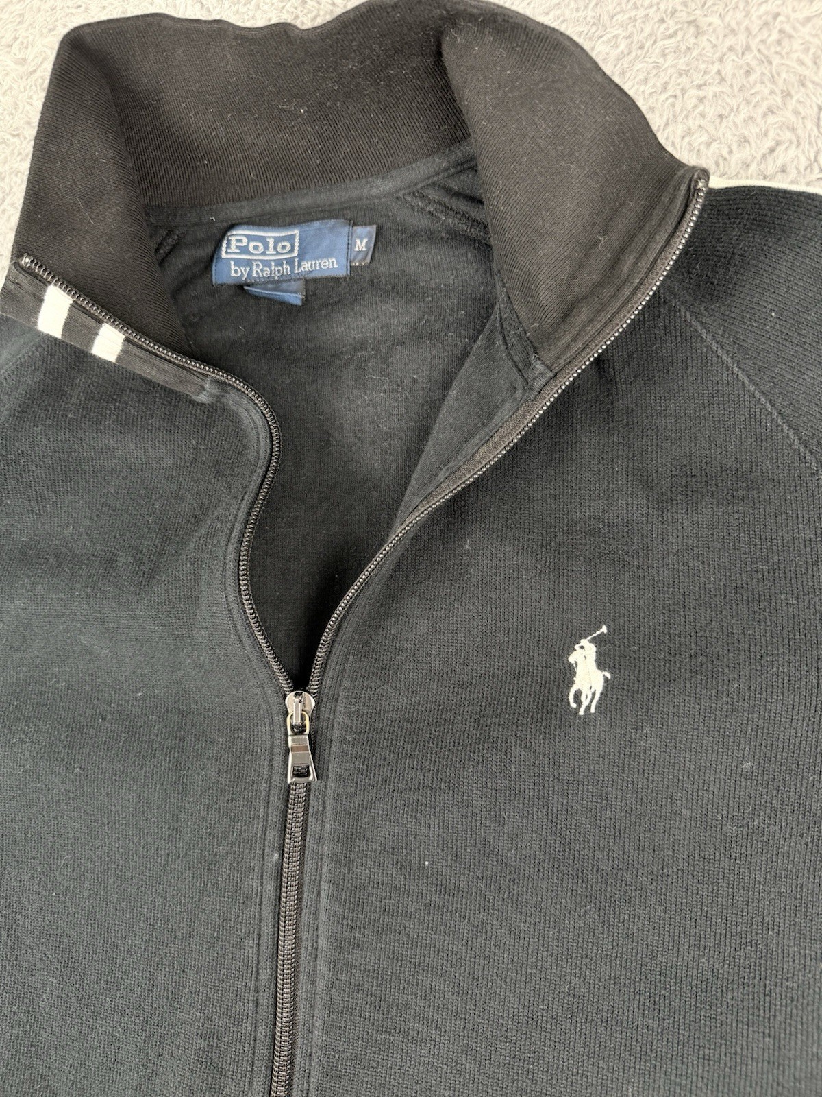 Vintage Polo Ralph Lauren nero bianco pony righe full zip track jacket uomo media