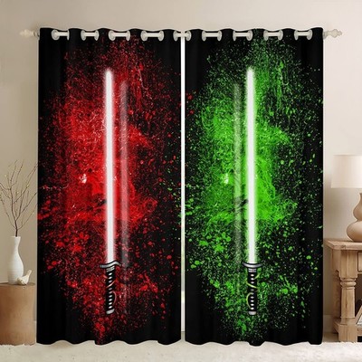 Feelyou Lightsaber Curtains Red Green Tie Dye Curtains for Bedroom Living Roo...