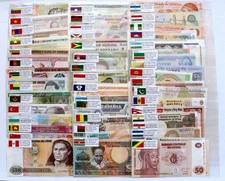 Lots 100 Foreign Paper Money 50 Countries World Banknotes UNC English Flags Gift