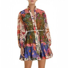 Zimmermann Tropicana Mini Dress Size 1 AU 8 US 4 Spliced Button Front Seashell