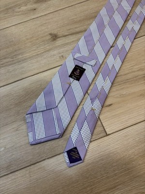 ROBERT TALBOTT Estate 100% Silk Necktie Purple White Stripe Tie USA Made Mint