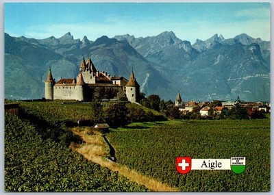 Vintage Aigle Castle & Alps Switzerland Postcard by Photoglob