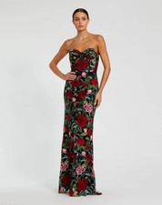Mac Duggal 20757 Black Sheer Bustier Top Floral Applique Gown Sz 10 NWOT