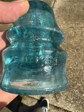 ANTIQUE BLUE AQUA S. MCKEE THREADLESS GLASS INSULATOR 1800s