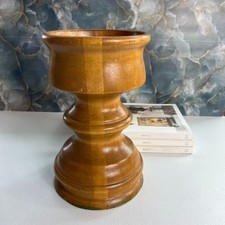 Mid Century Wood Candle Holder Two Tone PEdestal Pillar 11"