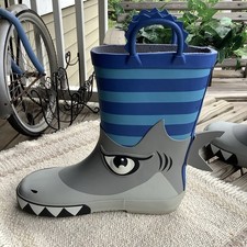 Members Mark Toddlers Shark Rain Boots Sz 13/1 Blue Grey