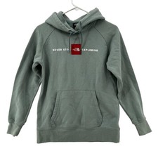 The North Face Hoodie Womens Small Green Red Box Never Stop Exploring Pullover