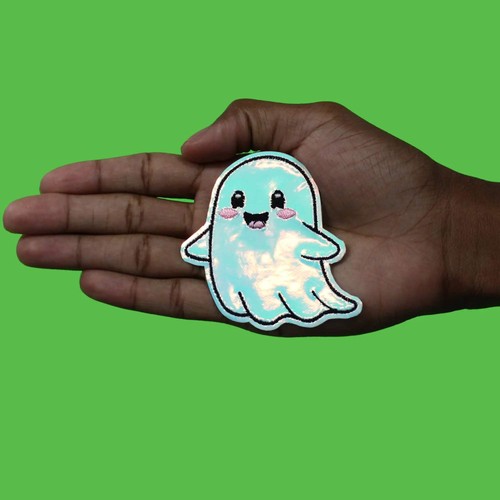 Holographic Cute Ghost Patch Glow In The Dark Embroidered Iron On - Picture 2 of 2