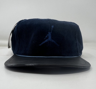 90s New With Tags NIKE JUMPMAN Air Jordan Navy Corduroy Faux Leather HAT Vintage