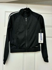 Mondetta Active Lifestyle Track Jacket Womens Black Full Zip Striped