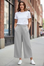 A New Day Light Gray High-Rise Wide Leg Trousers Pleated Front, Women  s 4 Short
