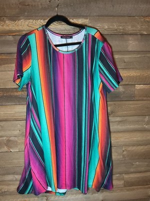 Crazy Train Colorful Serape Striped Short Sleeve Dress Women s Size 2XL