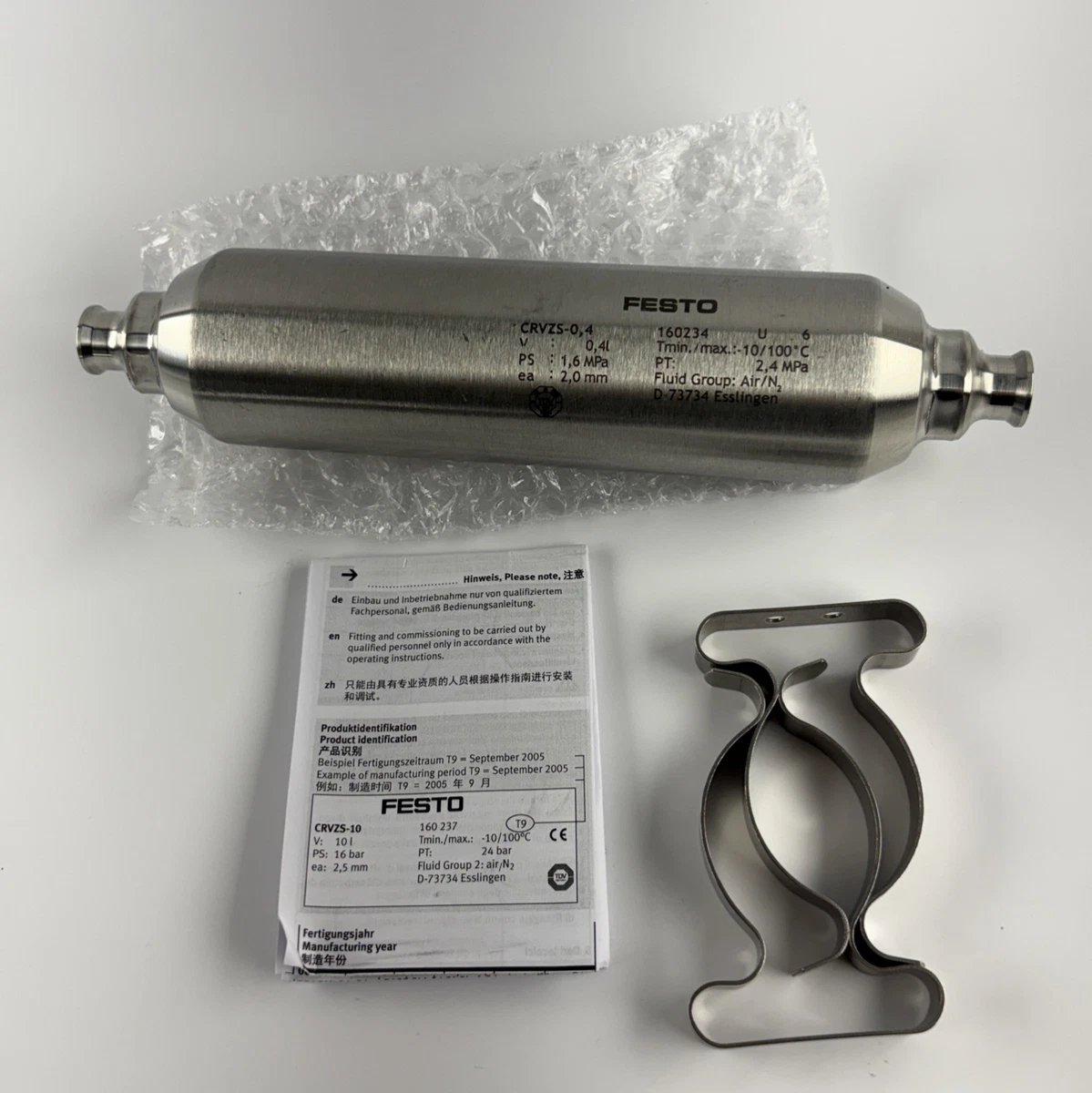 FESTO CRVZS-0.4 160234 Air Reservoir Tank 0.4L Stainless Steel OEM Open Box foto 1