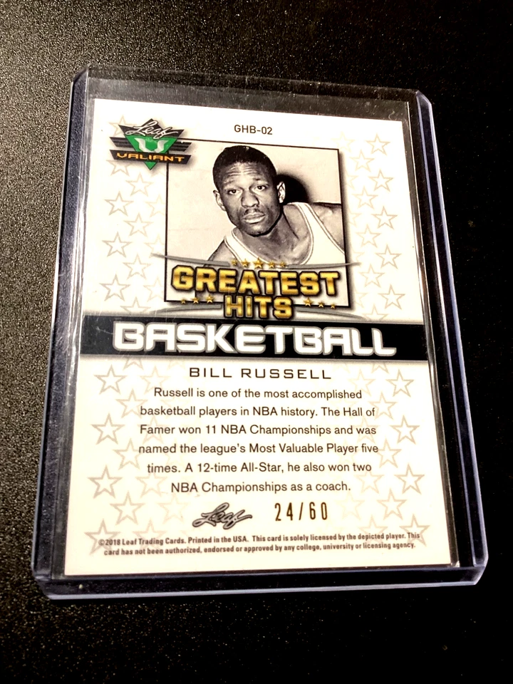 Bill Russell (# 24/60) 2018 Leaf Valiant Refractor Green Baloncesto Celtics SP 1 Foto 4 de 4