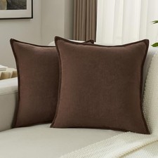 Chenille Throw Pillow Covers 18x18 Inch Set of 18" x 18" Pack of 2 Brown