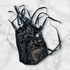 Boutique Black Strappy Lace Bra & Panty Set Lingerie Size XL