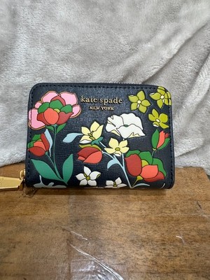 Kate Spade New York Morgan Flower Bed Embossed Compact Wallet - Blazer Blue NWT