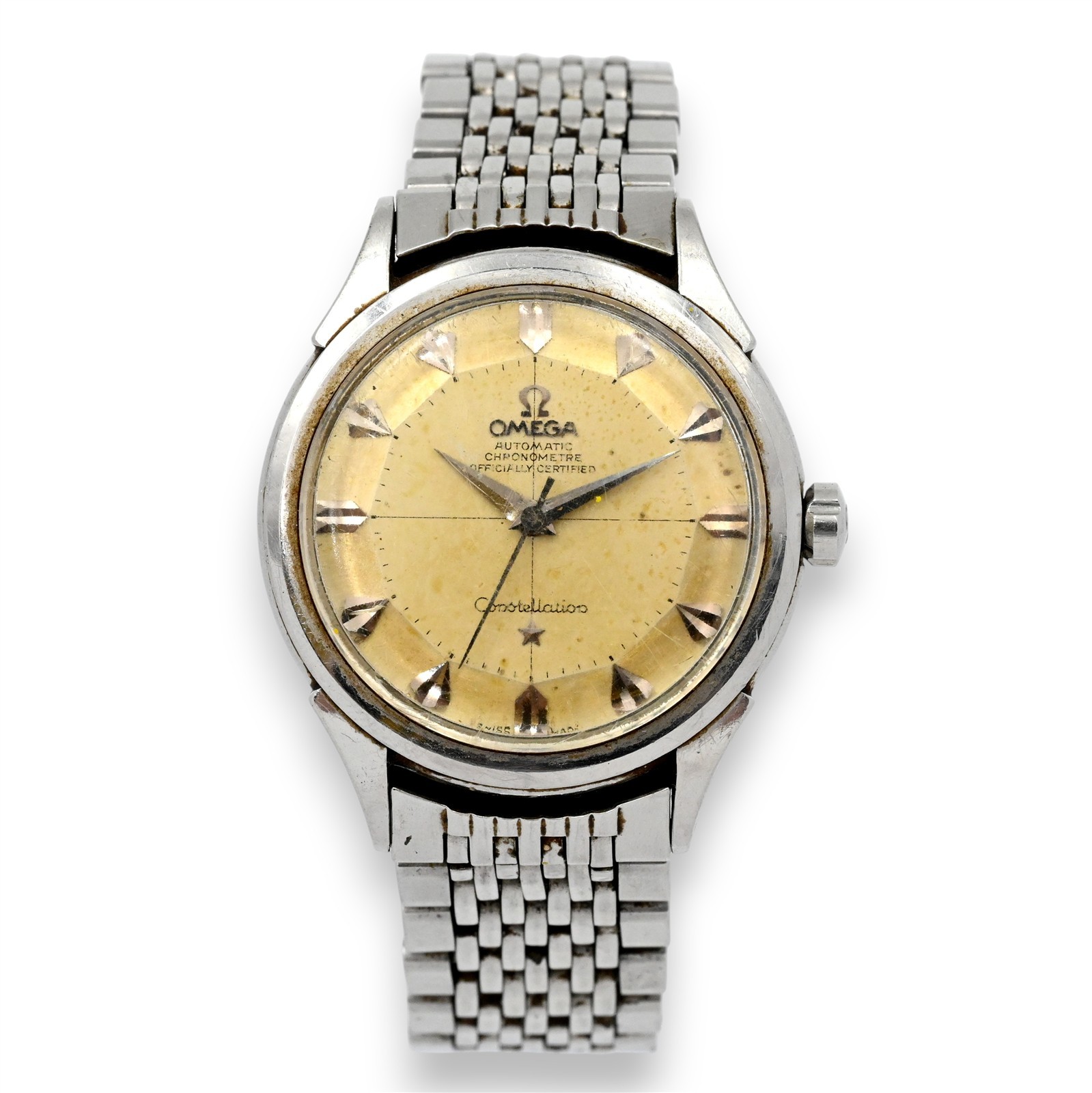 VINTAGE PIE STAINLESS PAN GENTS WRISTWATCH STEEL AUTOMATIC OMEGA CONSTELLATION - vintagewatches.pk
