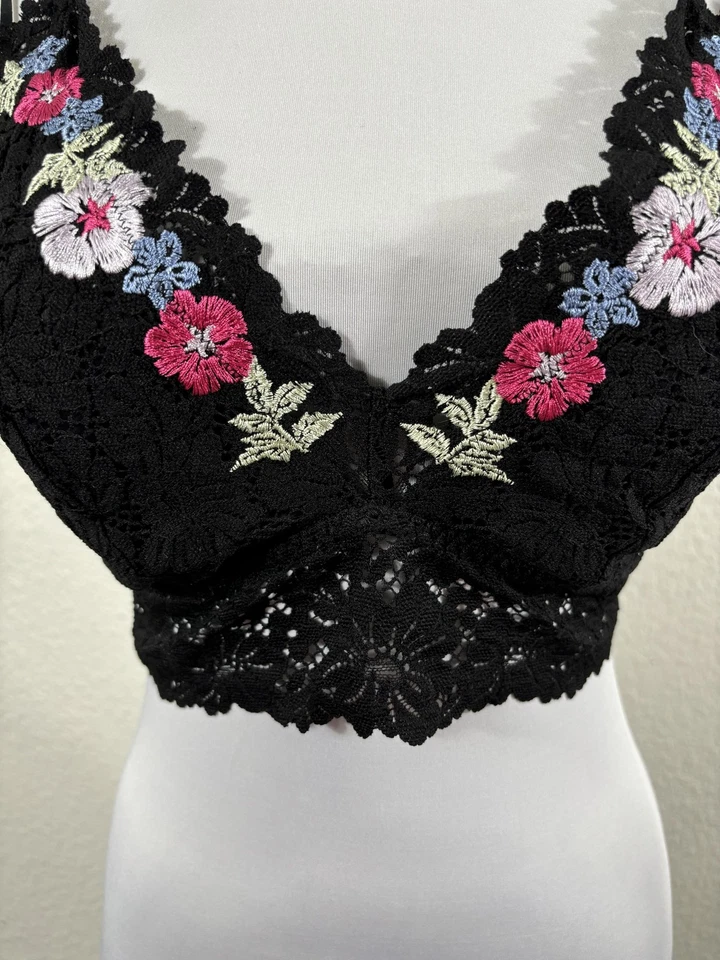 Victoria's Secret PINK Bralette Womens L-DD Black Lace Floral Embroidered - Image 3 of 4