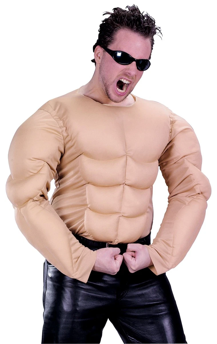 EraSpooky Spierhemd voor heren, bodybuilder, Halloweenkostuum, accessoires voor spiershirt, gevoerd, L, kaki