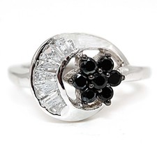 1CT Treated Black Sapphire  Topaz 925 Genuine Sterling Silver Ring Jewelry Sz 8
