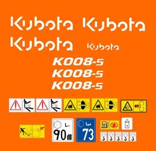 KUBOTA K008-5 MINI DIGGER  DECAL STICKER SET WITH SAFETY WARNING SIGNS