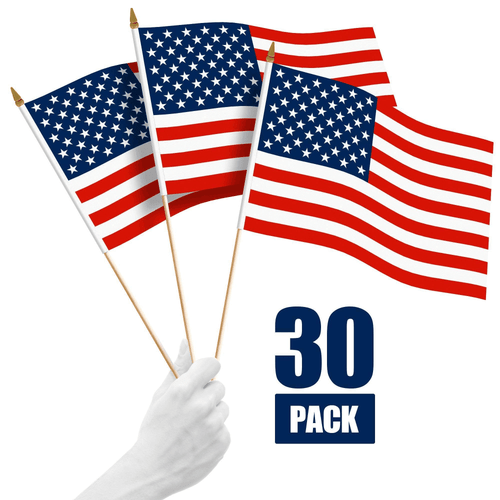 30 Pack Handheld American USA Stick Flags 12x18 In Printed 150D - Picture 1 of 9