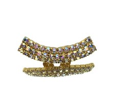 Musi Prong Set Aurora Borealis Rhinestone Shoe Dress Scarf Clip Gold Tone VTG